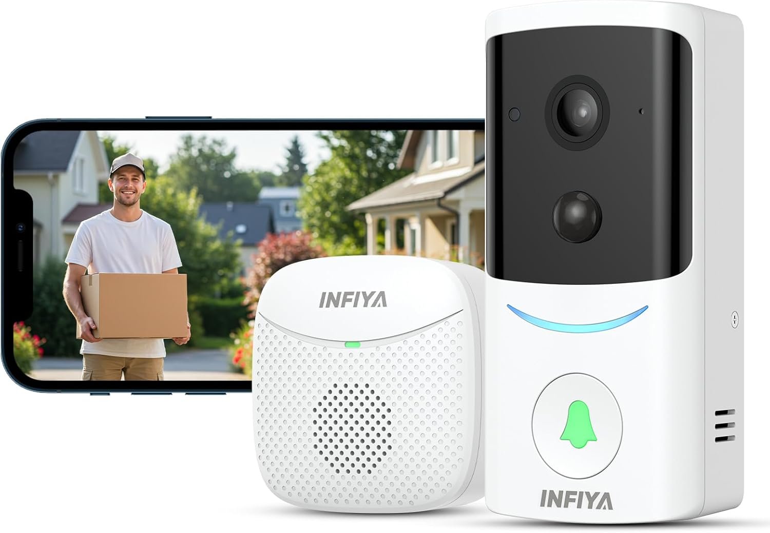 Video Doorbell Camera Wireless-2K Outdoor Front Door Camera with Chime Included for Home Security, Easy Installation, AI Human Detection, Instant Alerts, Night Vision, Two-Way Audio, M1 White