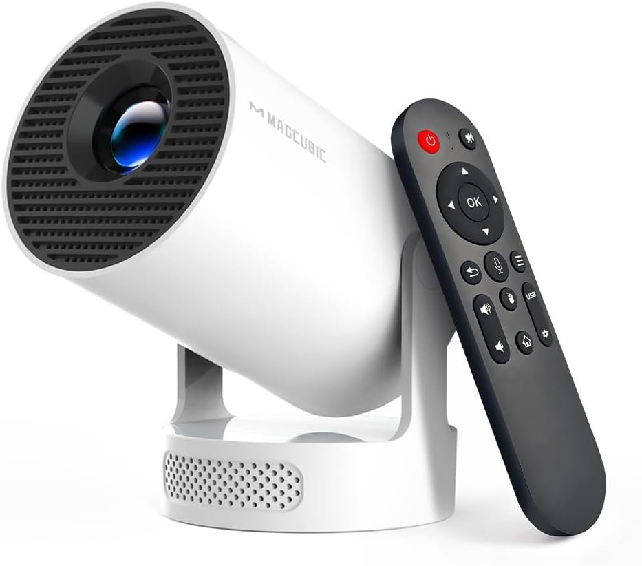 Magcubic Mini Projector with WiFi 6 and Bluetooth 5.4, Portable Projector 4K Support, 5W Soundbase Speaker, Auto Vertical Keystone 180°Rotatable Smart Proyector for Movie Home Outdoor
