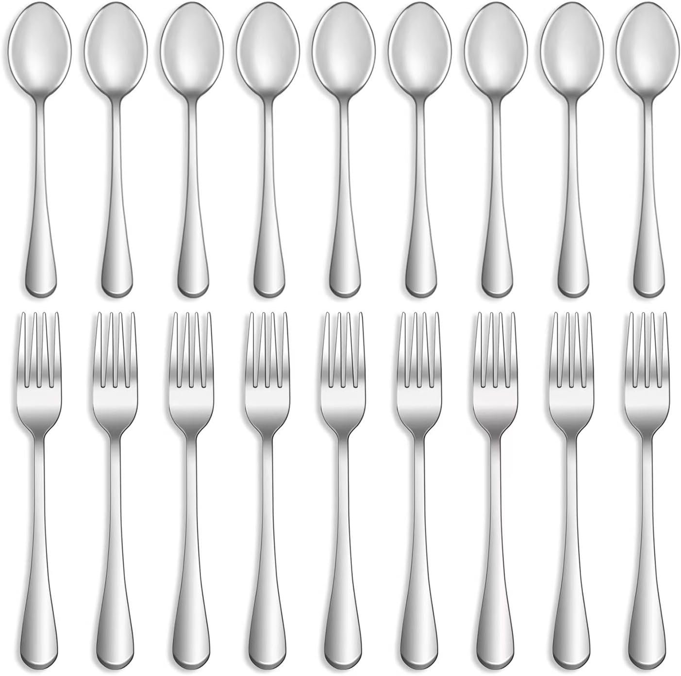 16 Pcs Forks and Spoons Silverware Set,Food Grade Stainless Steel Flatware Cutlery Set for Home,Kitchen and Restaurant,Mirror Polished,Dishwasher Safe – 8 Dinner Fork(8 inch) and 8 Teaspoon(6.5 inch)