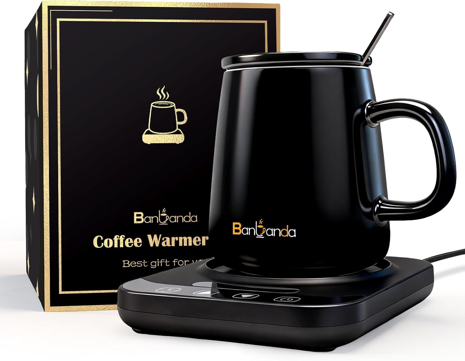 Coffee Mug Warmer Set for Gift: 36W Electric Smart Coffee Cup Warmer with 12 Mode Timer for Desk, Black 9 Mode Temperature Control Display Coffee Warmer Set Gift for Women Mom Men Coffee Lover, 14oz