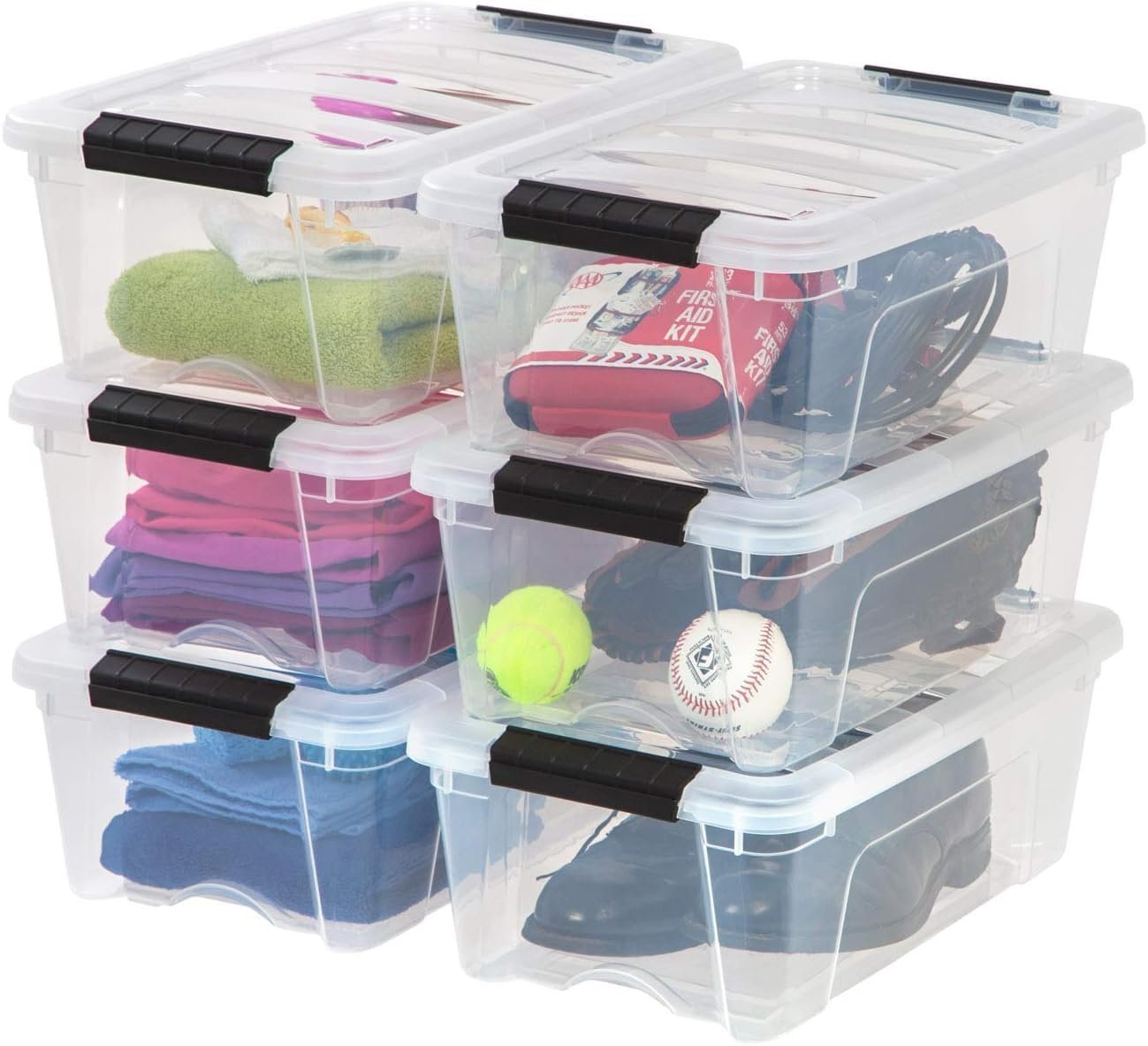 IRIS USA 13 QT Plastic Storage Box with Lid and Latches – 6 Pack – BPA-Free, See-Through Organizing Solution, Durable Nestable Stackable Containers, Secure Pull Handle – Clear