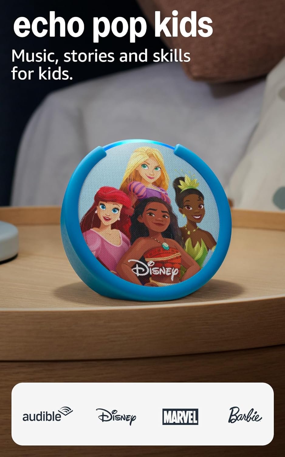 Amazon Echo Pop Kids (newest model), Designed for kids, with Alexa+ Early Access, parental controls, Includes 6 months of Amazon Kids+, Disney Princess