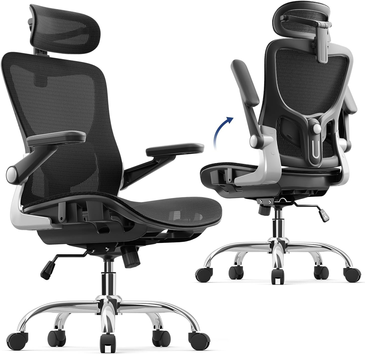 Ergonomic Office Chair, Mesh Seat Cushion with 3D Armrests and 3D Headrest, Adjustable Lumbar Support, SGS Class 4 Gas Clylinder, Black