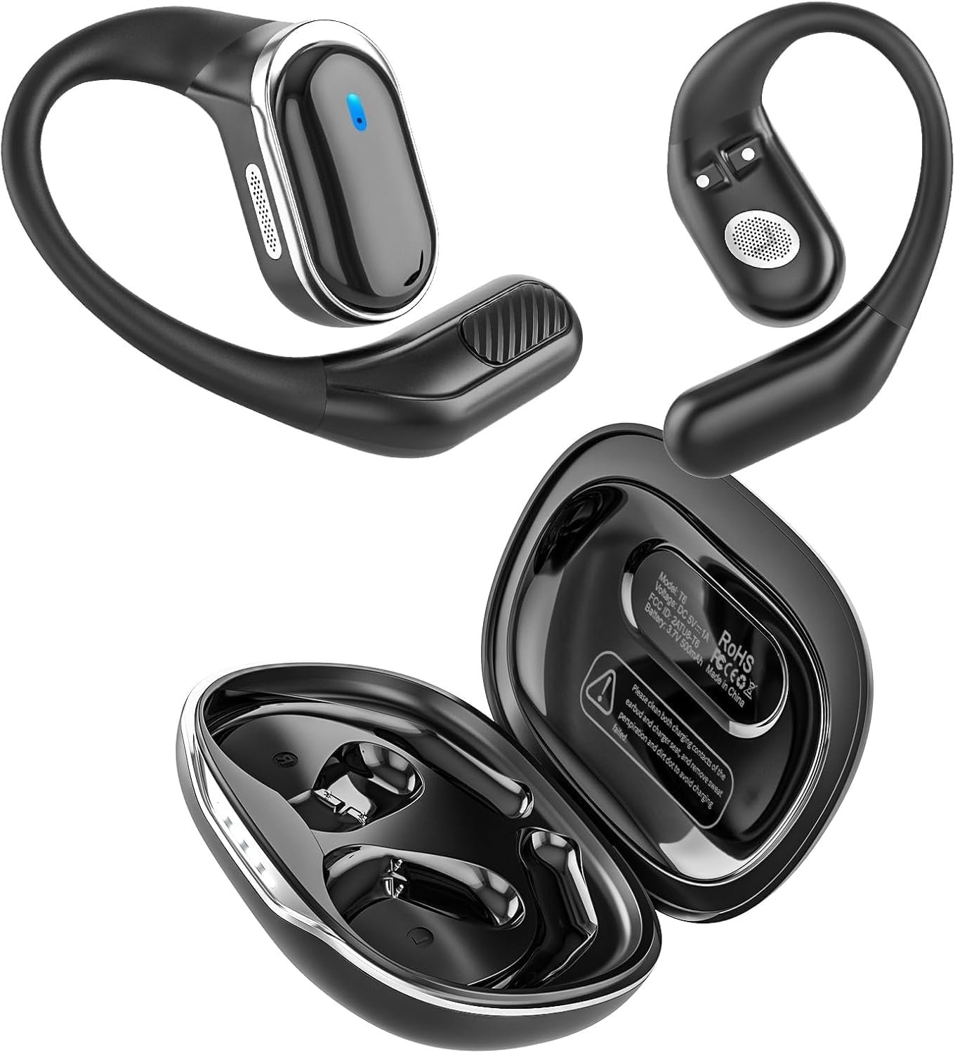 Open Ear Wireless Earbuds, Bluetooth 5.4 Headphones, 50Hrs Playtime Stereo Sound Earphones with IPX7 Waterproof Ear Buds for Fitness/Work/Travel