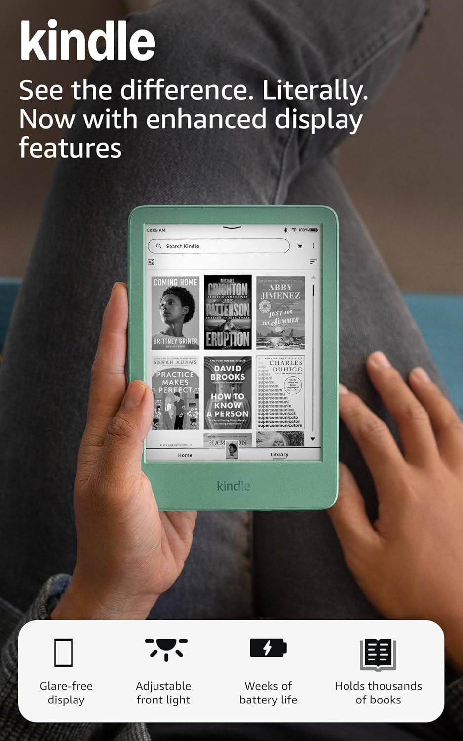 Amazon Kindle 16 GB (newest model) – Lightest and most compact Kindle, now with faster page turns, and higher contrast ratio, for an enhanced reading experience – Matcha