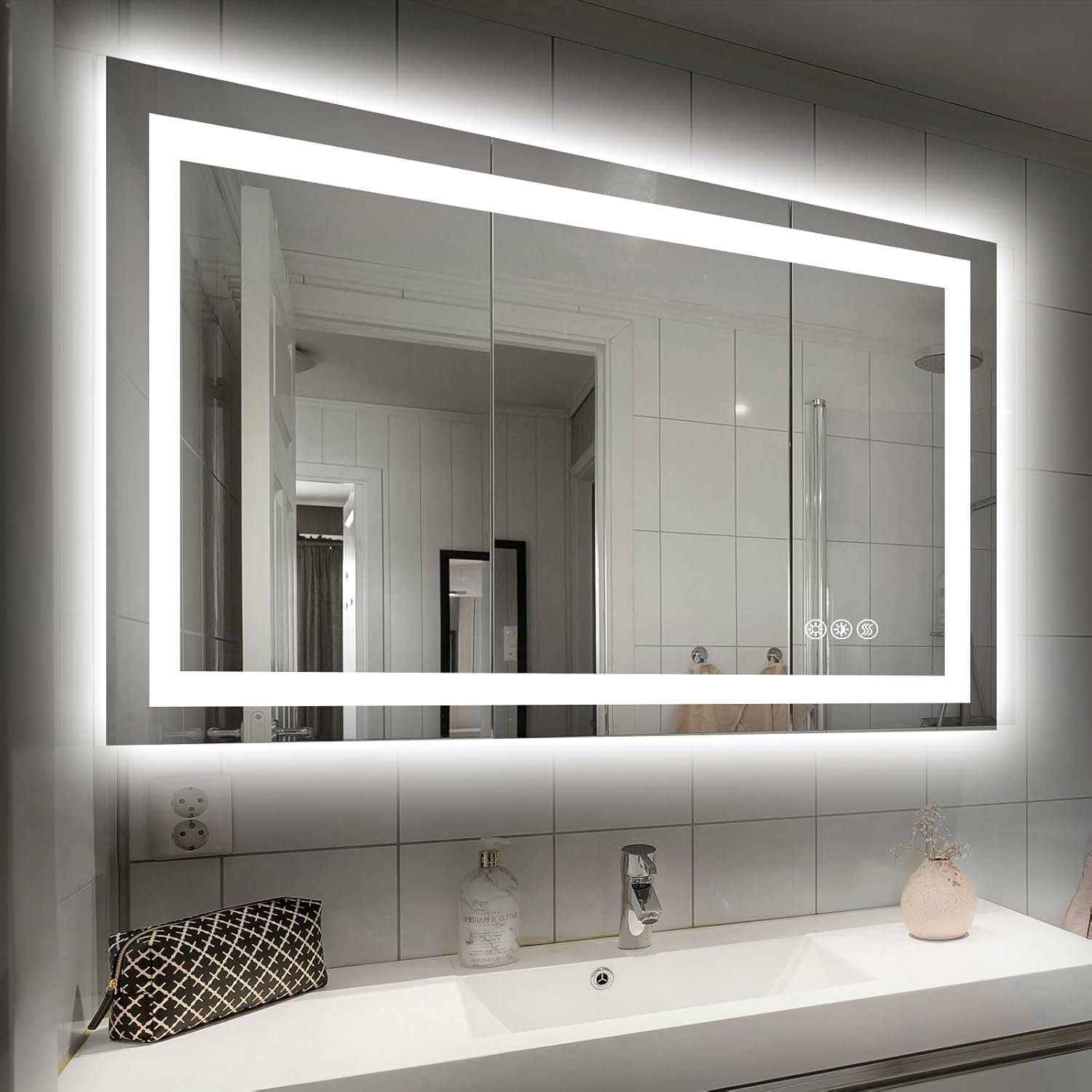 40X32 LED Bathroom Mirror with Lights, Anti-Fog, Dimmable, Backlit + Front Lit, Smart Bathroom Vanity Mirror, Memory Function, Shatterproof, Tempered Glass (Horizontal/Vertical)