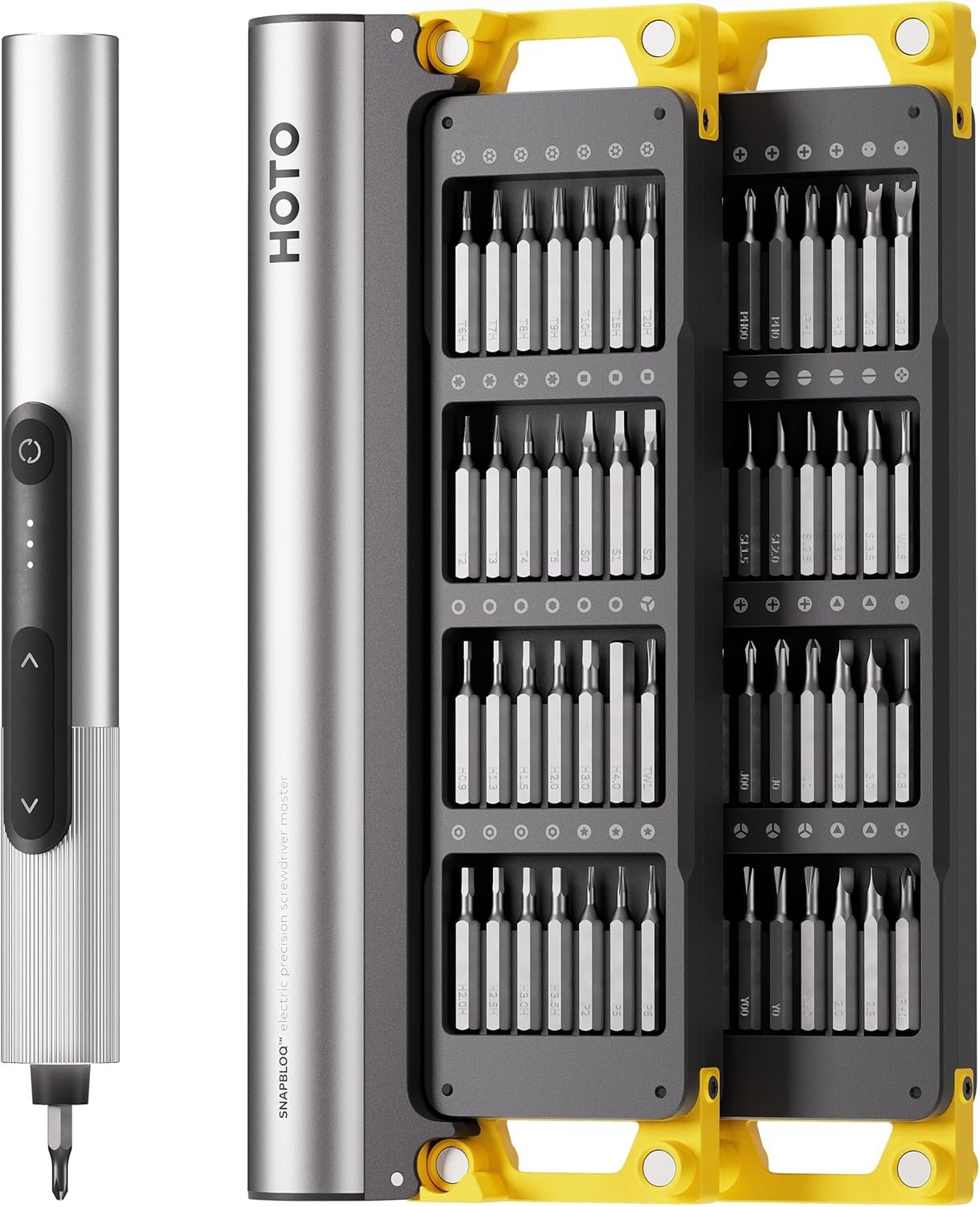 HOTO SNAPBLOQ™ S-A01 3.7V Mini Electric Screwdriver with 56 Bits & 3 Torque Settings, Precision Mini Screwdriver, 250RPM, Brighter LED Light, Repair Tool Kit for Electronics, Phone, Laptop, DIY