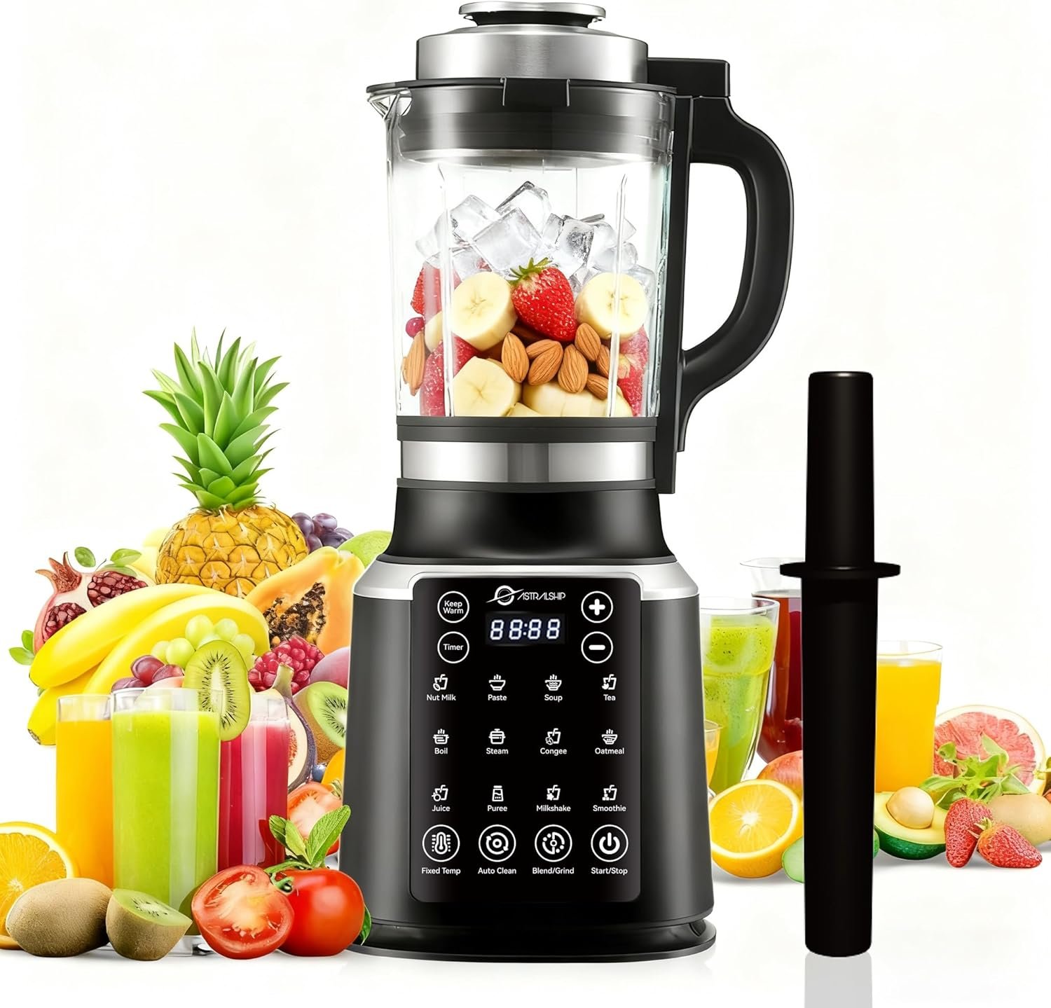 59oz Glass Blenders for Kitchen with Tamper, 1500W High Speed Food Processor, Adjustable P1–P9 Smoothie Maker, Professional Countertop Blender, 14 Presets & Auto Clean for Soups & Sauces