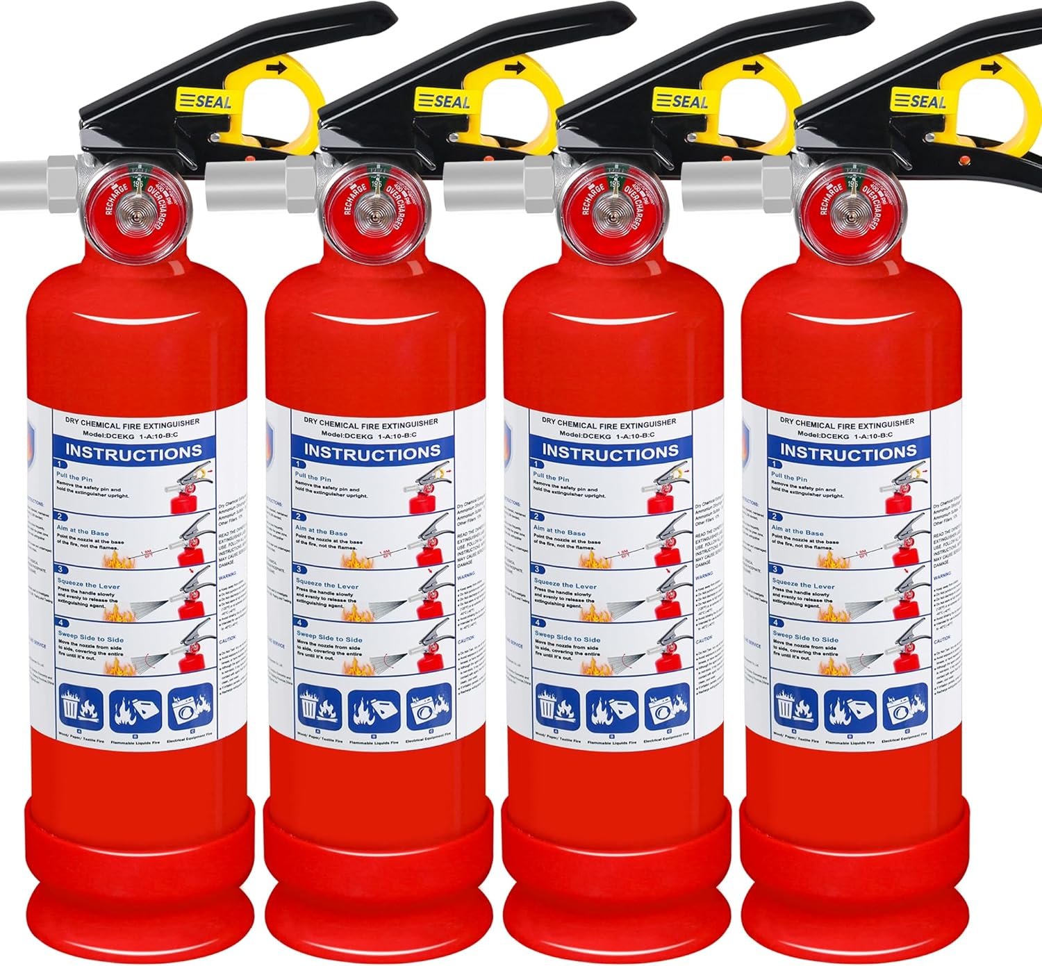4-Pack ABC Fire Extinguisher for Home & Vehicle – 2.5 lb 1-A:10-B:C Rated Dry Chemical, Quick-Release Handle Fire Safety Gear, Certified for Kitchen Car Boat RV Grill