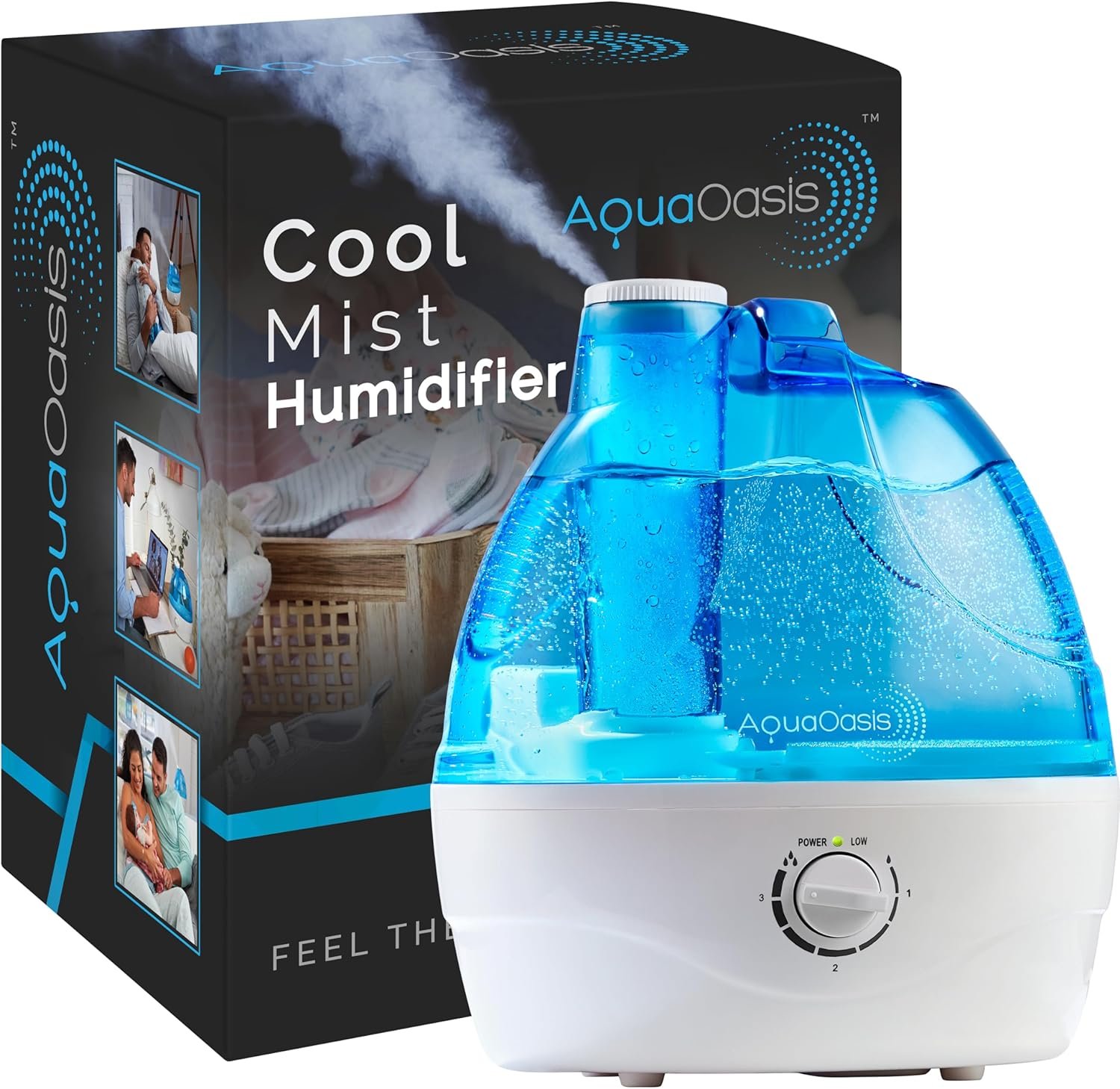 AquaOasis® Cool Mist Humidifier (2.2L Water Tank) Quiet Ultrasonic Humidifiers for Bedroom & Large room – Adjustable -360 Rotation Nozzle, Auto-Shut Off, Humidifiers for Babies Nursery & Whole House