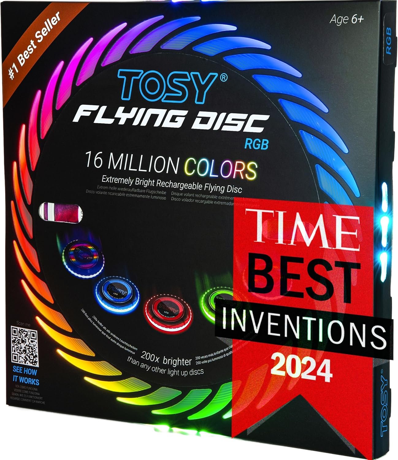 TOSY Flying Disc – 108 RGB Multicolor or 36 Monocolor LEDs, Super Bright, Smart Modes, Christmas Stocking Stuffers Gift, Camping Toy for Kid/Teen/Adult, Auto Light Up, Rechargeable, Waterproof, 175g