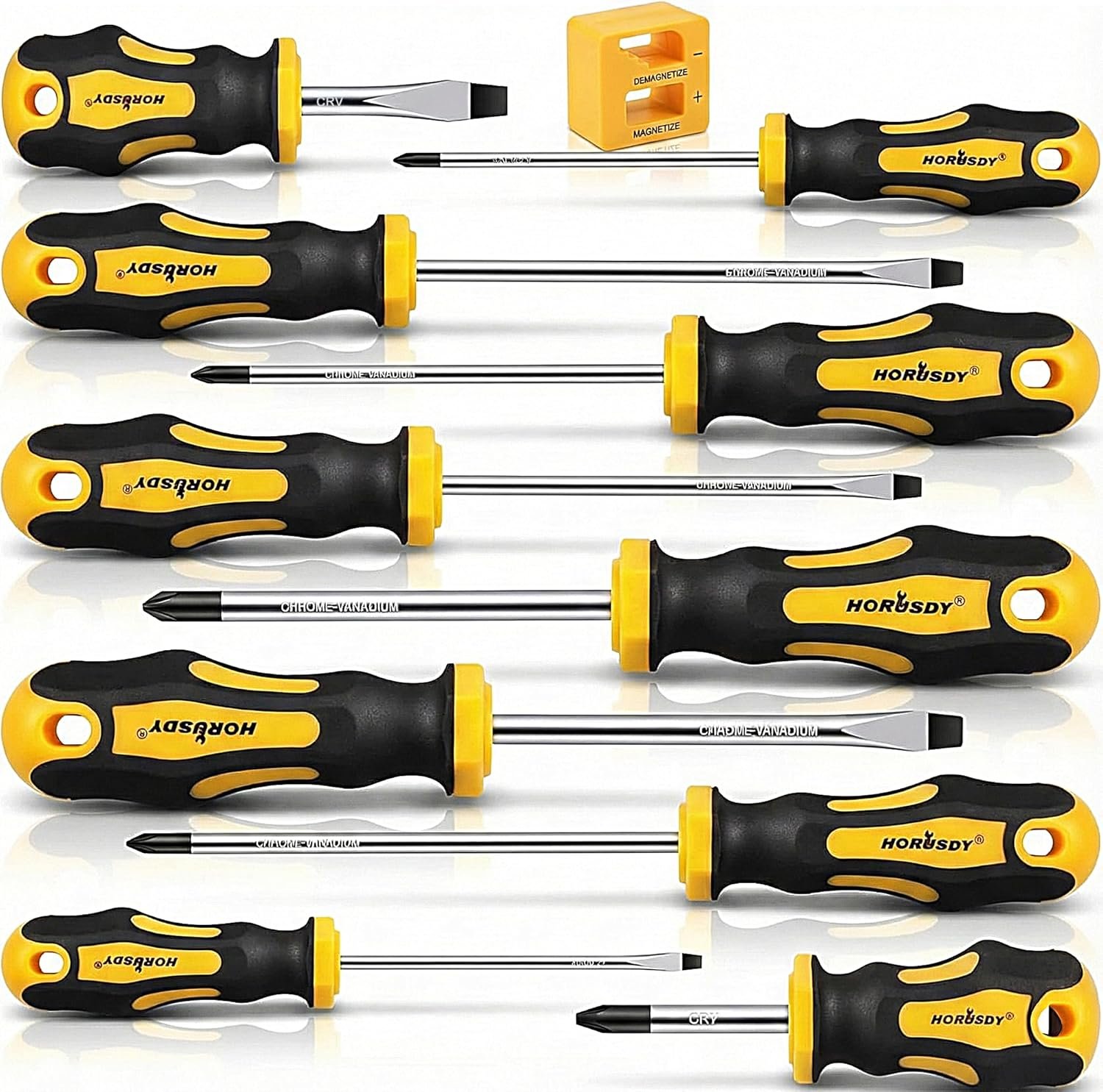 HORUSDY 11-Pieces Magnetic Screw driver, Magnetic 5 Phillips and 5 Flat Head Tips for Fastening and Loosening Seized