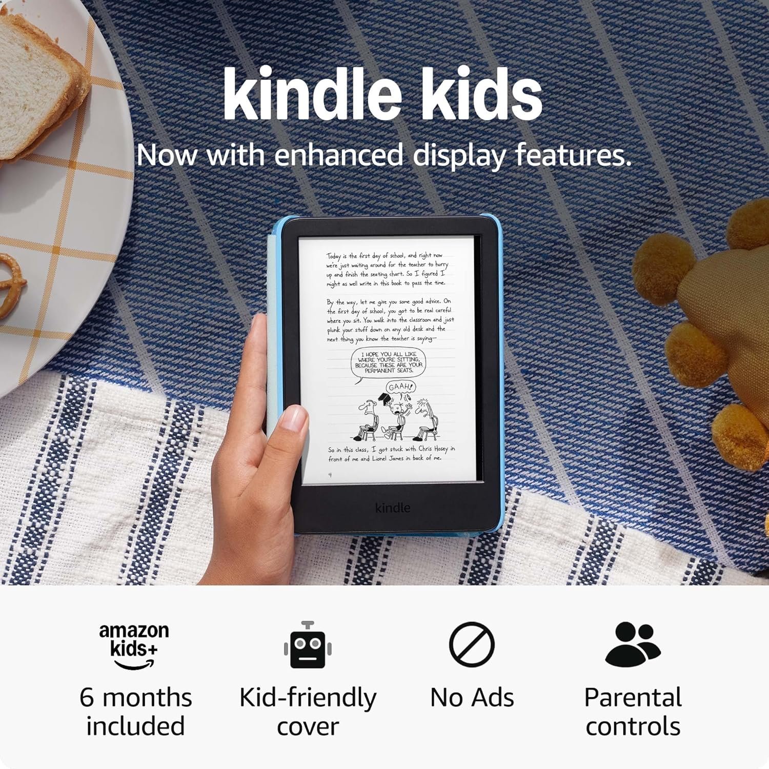 Amazon Kindle Kids 16GB (newest model) – If it breaks, we will replace it, includes ad-free books and cover, with glare-free display, faster page turns – Unicorn Valley