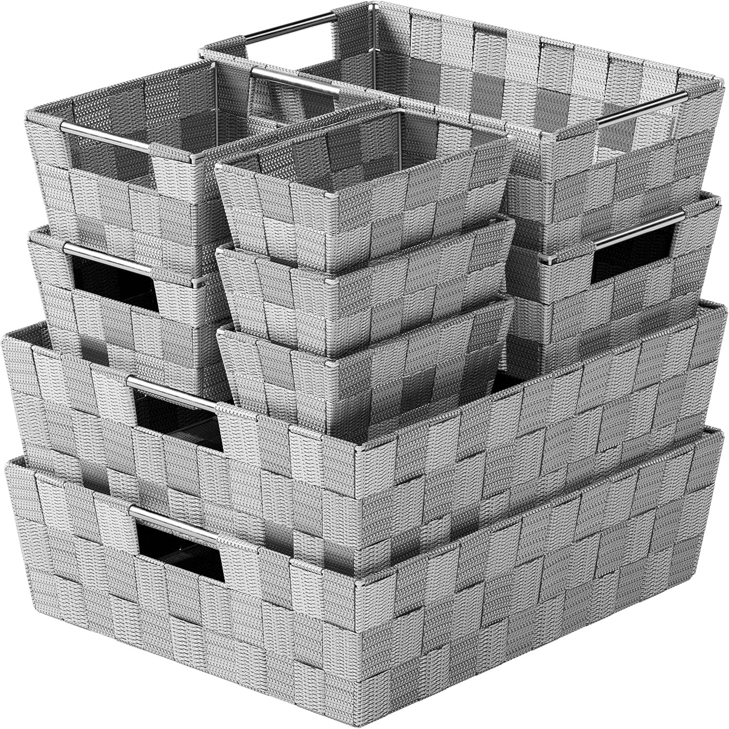 Baskets For Organizing Set Of 9 Dark Grey – Storage Baskets For Shelves – Perfect Closet Organizer Bins, Bathroom Basket, and Pantry Basket – Small Storage Bins For Shelves – Bin For Organization